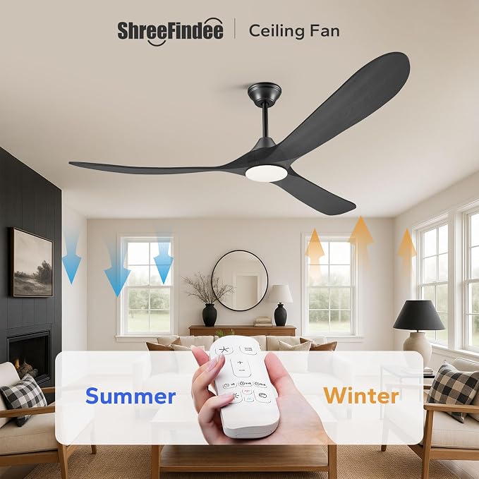 70 Inch Black Outdoor Ceiling Fans for Patios with Light, Large Modern Wood Ceiling Fan with Light and Remote, Quiet