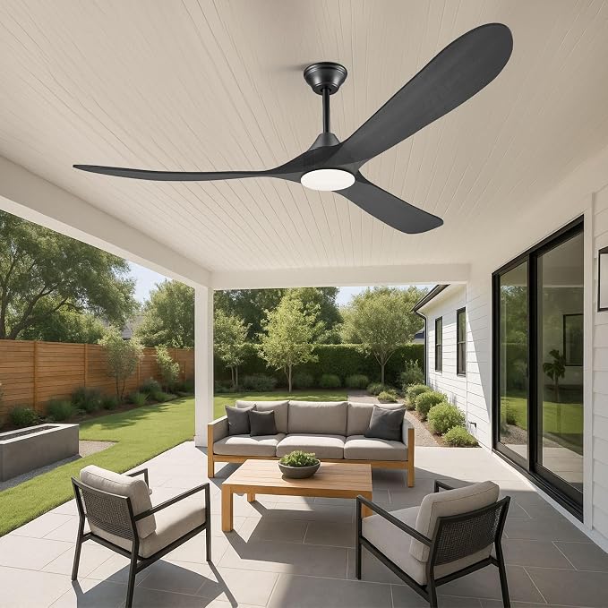 70 Inch Black Outdoor Ceiling Fans for Patios with Light, Large Modern Wood Ceiling Fan with Light and Remote, Quiet