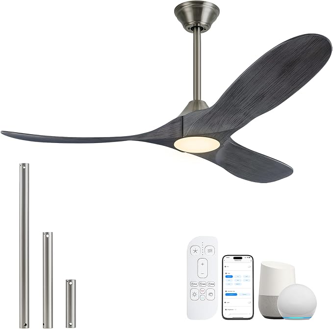 70 inch Large Ceiling Fans with Light, Modern Smart Ceiling Fan with Tuya App/ Alexa/ Google Assistant, Gray Solid Wood