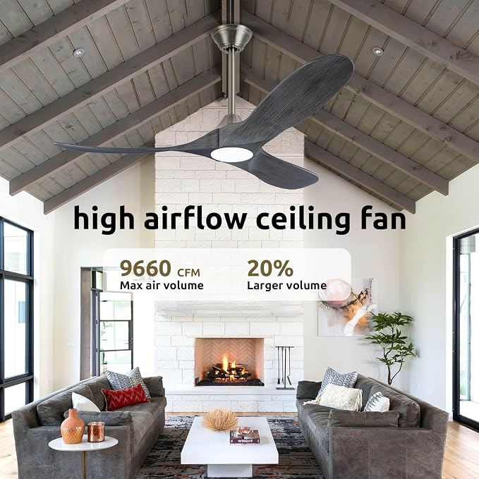 70 inch Large Ceiling Fans with Light, Modern Smart Ceiling Fan with Tuya App/ Alexa/ Google Assistant, Gray Solid Wood