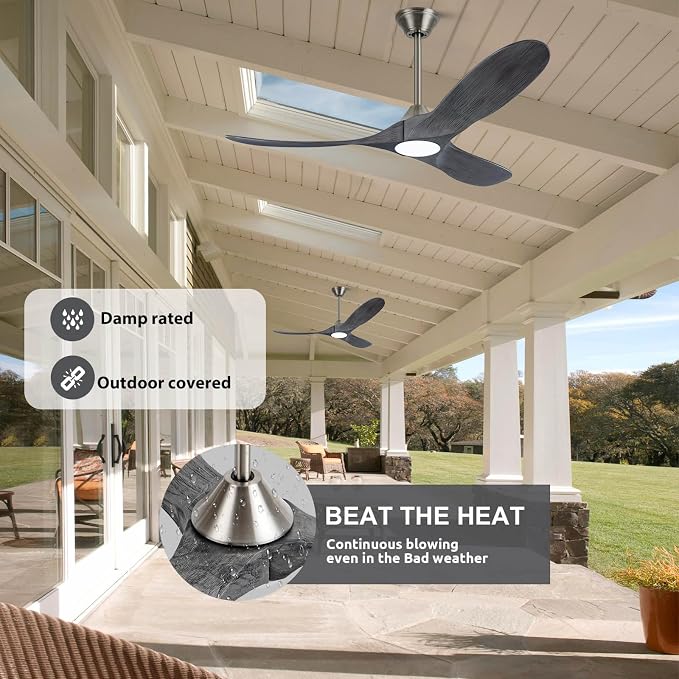 70 inch Large Ceiling Fans with Light, Modern Smart Ceiling Fan with Tuya App/ Alexa/ Google Assistant, Gray Solid Wood