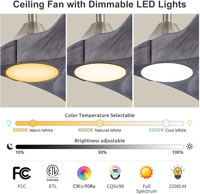 70 inch Large Ceiling Fans with Light, Modern Smart Ceiling Fan with Tuya App/ Alexa/ Google Assistant, Gray Solid Wood