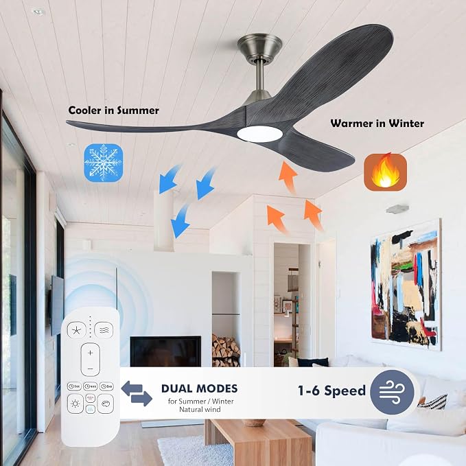 70 inch Large Ceiling Fans with Light, Modern Smart Ceiling Fan with Tuya App/ Alexa/ Google Assistant, Gray Solid Wood
