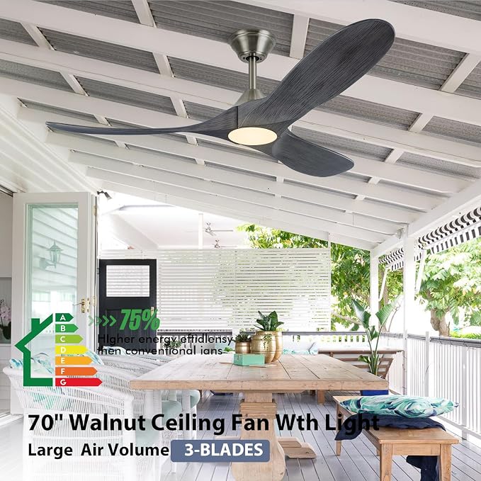 70 inch Large Ceiling Fans with Light, Modern Smart Ceiling Fan with Tuya App/ Alexa/ Google Assistant, Gray Solid Wood