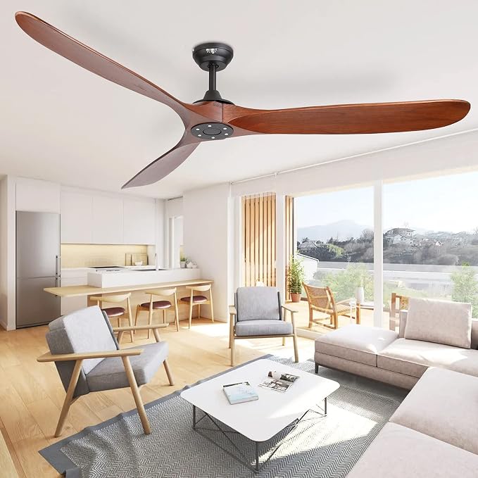70 Inch Large Wood Ceiling Fan without Light, 3 Blade Indoor Outdoor High Airflow Silent Smart Ceiling Fans with Remote