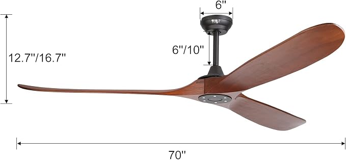 70 Inch Large Wood Ceiling Fan without Light, 3 Blade Indoor Outdoor High Airflow Silent Smart Ceiling Fans with Remote