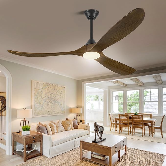 70 Inch Outdoor Ceiling Fan with Light, 3 Blade Wood Rustic Ceiling Fans with Lights Remote 6 Speed, High CFM Farmhouse
