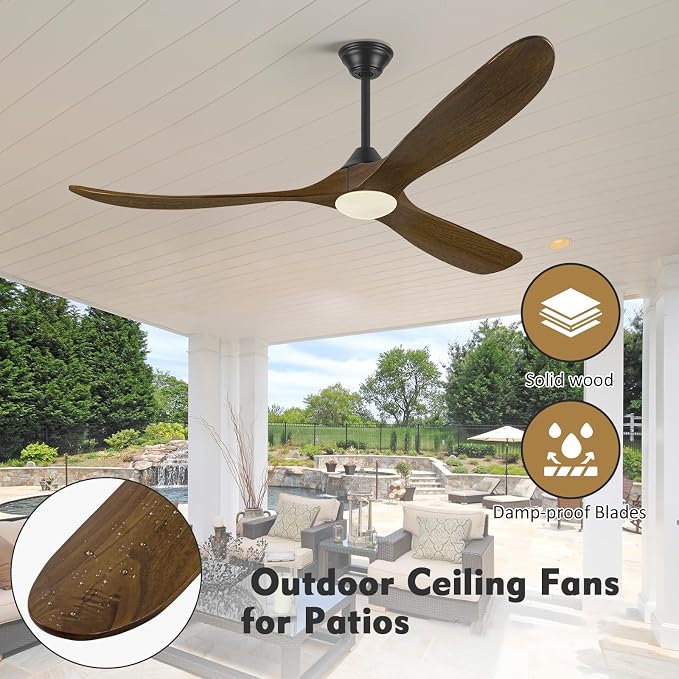 70 Inch Outdoor Ceiling Fan with Light, 3 Blade Wood Rustic Ceiling Fans with Lights Remote 6 Speed, High CFM Farmhouse