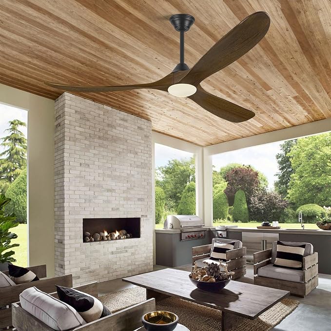 70 Inch Outdoor Ceiling Fan with Light, 3 Blade Wood Rustic Ceiling Fans with Lights Remote 6 Speed, High CFM Farmhouse