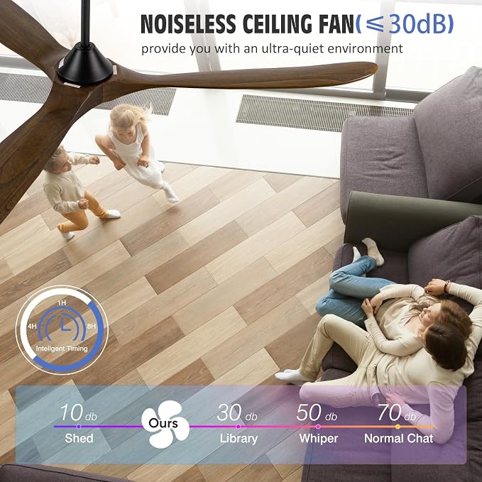 70 Inch Smart Ceiling Fan with Light, Large Farmhouse Ceiling Fans with Lights 3 Wood Blade Quiet Reversible DC Motor, Rustic