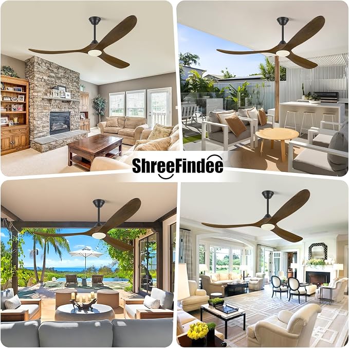 70 Inch Smart Ceiling Fan with Light, Large Farmhouse Ceiling Fans with Lights 3 Wood Blade Quiet Reversible DC Motor, Rustic