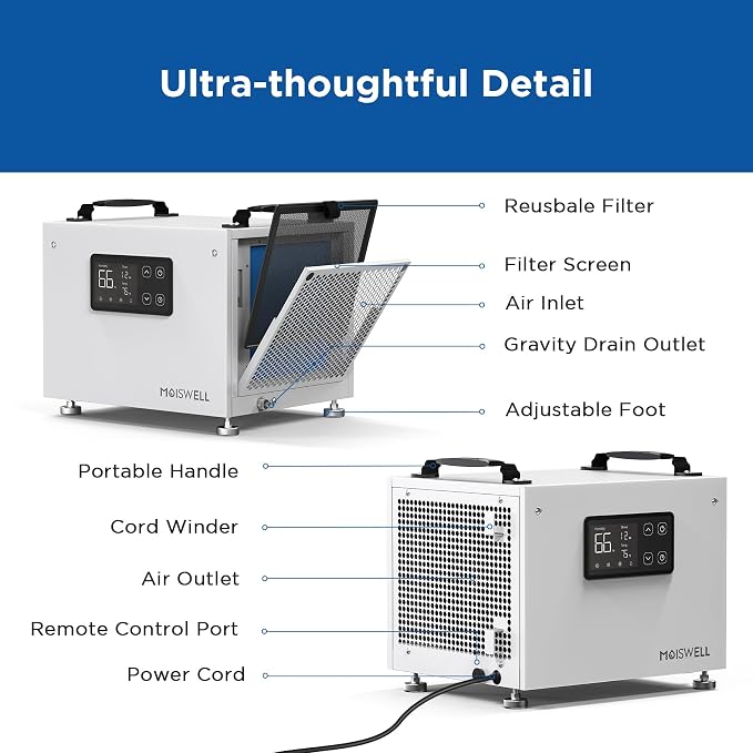 70 Pints Commercial Dehumidifier, Portable Crawl Space Dehumidifier for Basement Energy Star Certified Compact Dehumidifiers
