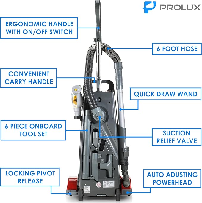 7000 Upright Vacuum – Powerful True HEPA Filtration, Bagged Dust Chamber, Stainless Steel Brush Roll, Onboard Tools