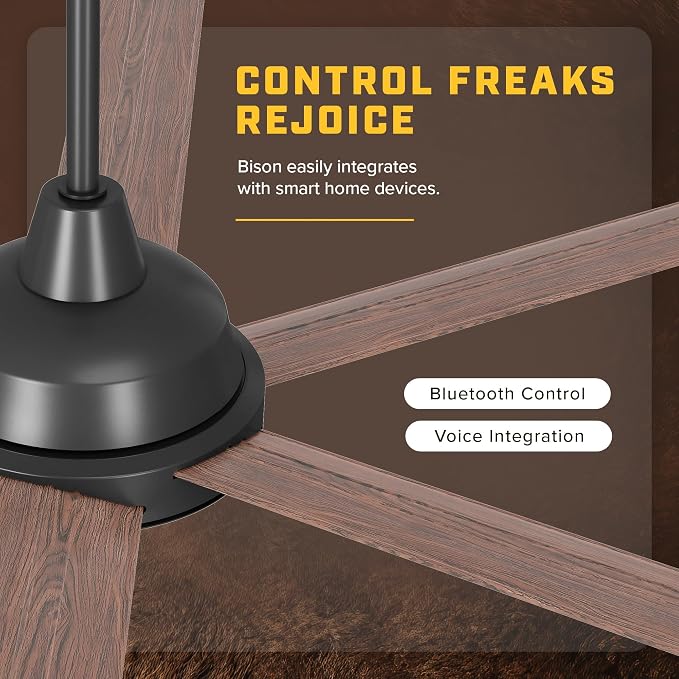 72" Bison Ceiling Fan with LED Light, Oil Rubbed Bronze (ORB) Motor, Walnut Foils, WiFi Smart Control, Large Room Indoor Fan