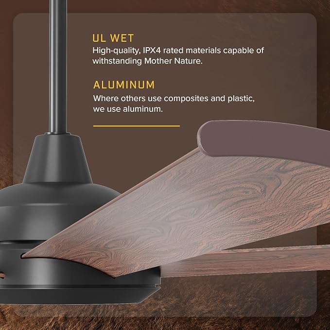 72" Bison Ceiling Fan with LED Light, Oil Rubbed Bronze (ORB) Motor, Walnut Foils, WiFi Smart Control, Large Room Indoor Fan