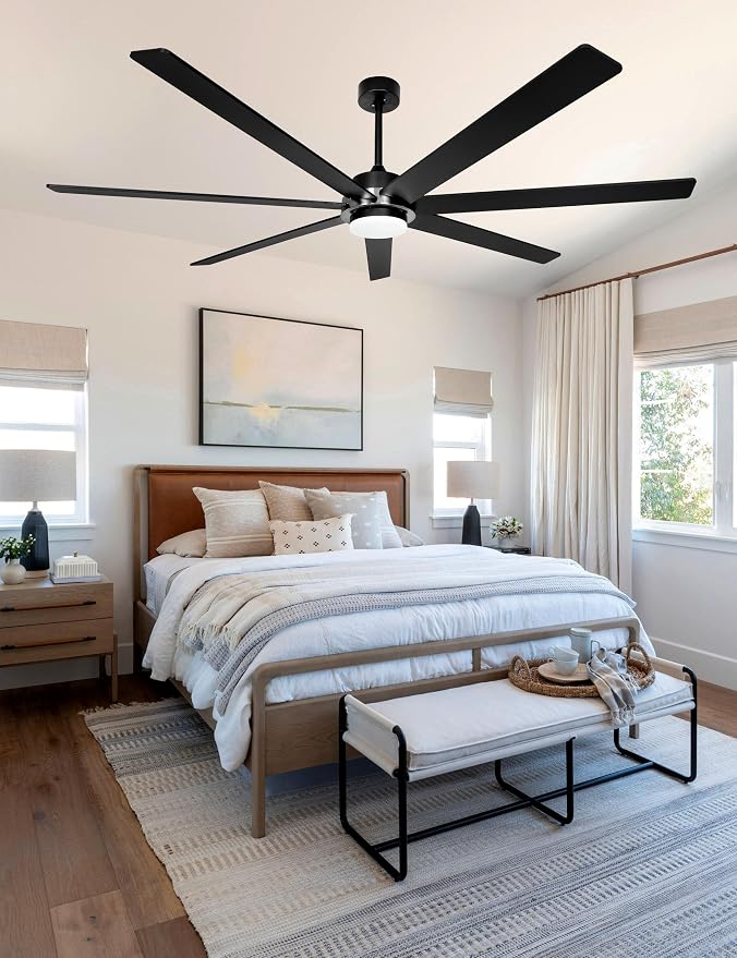 72" Black Smart Ceiling Fan with Light and Remote via WiFi Alexa APP Control,6 Speed Quiet DC Motor,Dimmable,7 Wood Blades