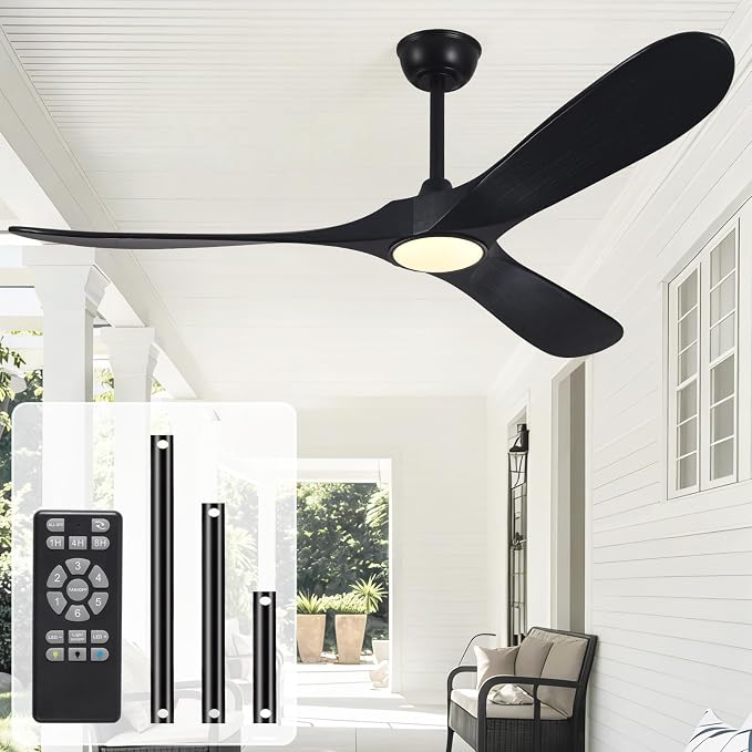 72" Ceiling Fan with Light and Remote, 6-Speed Dimmable Outdoor Ceiling Fan, High CFM Quiet 3 Blade Wood Ceiling Fan, Modern