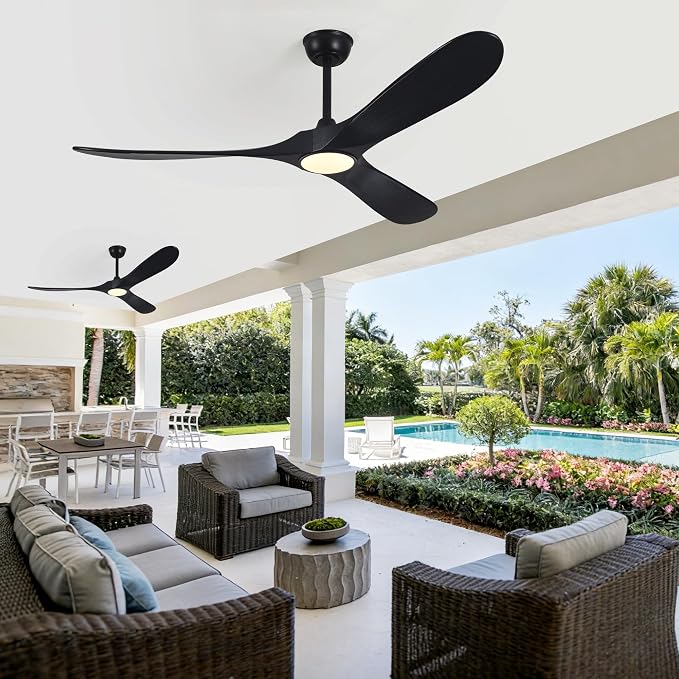 72" Ceiling Fan with Light and Remote, 6-Speed Dimmable Outdoor Ceiling Fan, High CFM Quiet 3 Blade Wood Ceiling Fan, Modern