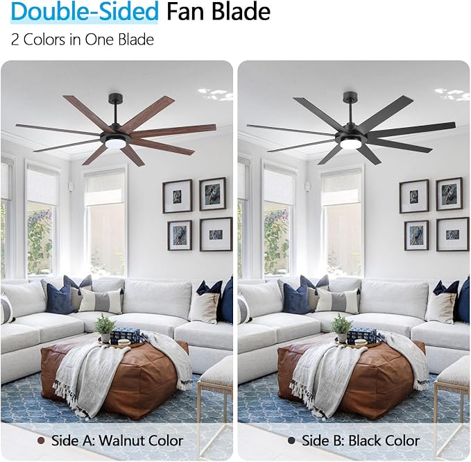 72" Ceiling Fan with Light and Remote Control, 6 Speed Reversible DC Motor, Dimmable LED Light, for Home and Commercial Use