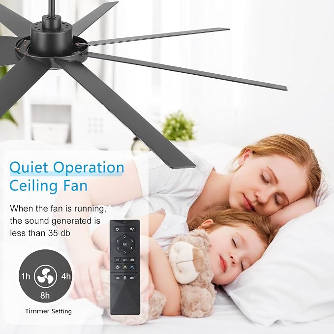 72" Ceiling Fan with Light and Remote Control, 6 Speed Reversible DC Motor, Dimmable LED Light, for Home and Commercial Use