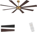 72" Ceiling Fan without Light, Modern Large Ceiling Fan with Remote Control, 6-Speed Reversible Noiseless DC Motor, Gold and