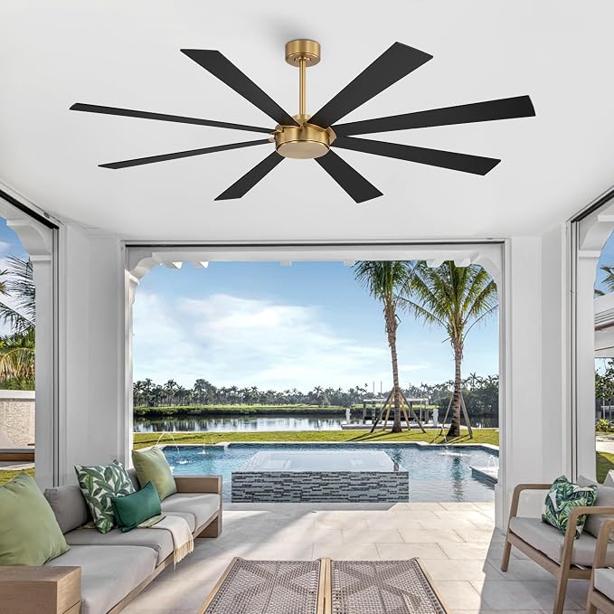 72" Ceiling Fan without Light, Modern Large Ceiling Fan with Remote Control, 6-Speed Reversible Noiseless DC Motor, Gold and