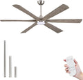 72'' Ceiling Fans with Lights and Remote, Indoor Outdoor Ceiling Fan for Patios, 6 Gray Wood Blades,Rustic Farmhouse Large