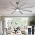 72" Ceiling Fans with Lights: Large Indoor/Outdoor Ceiling Fan for Patios Living Room - 8 Blades Silver Dimmable Ceiling Fans