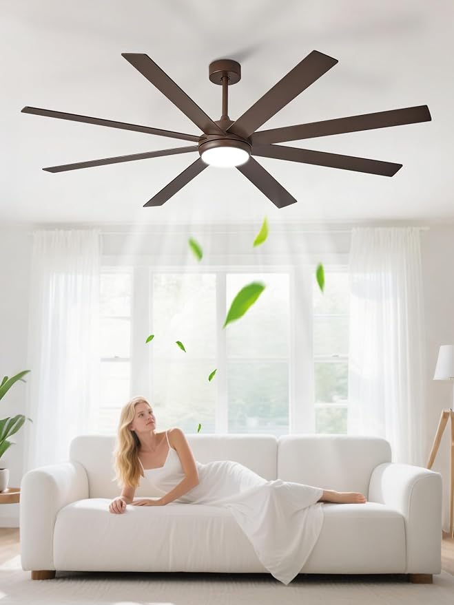 72" Ceiling Fans with Lights: Large Indoor/Outdoor Ceiling Fan for Patios Living Room - 8 Blades Brown Dimmable Ceiling Fans
