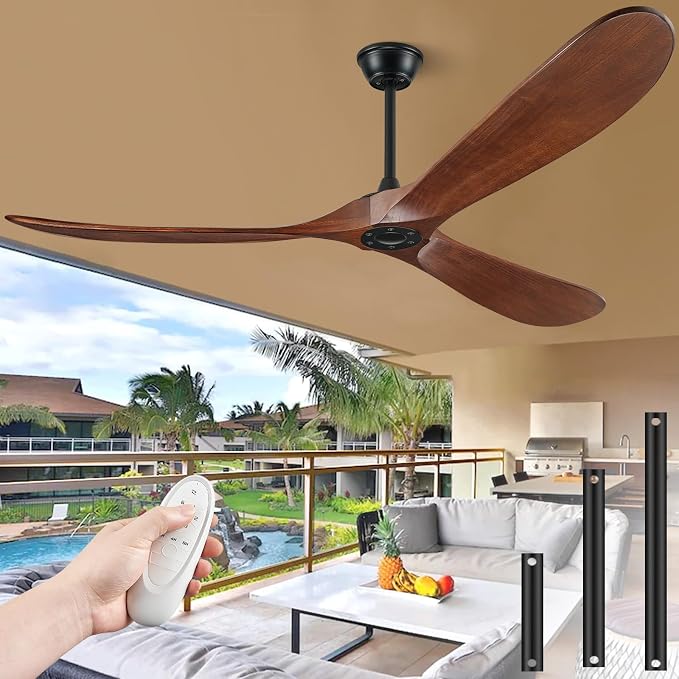 72" Ceiling Fans Without Lights, 72 inch Ceiling Fan No Light, High CFM Quiet 3 Blade Wood Walnut Ceiling Fan, Large Modern