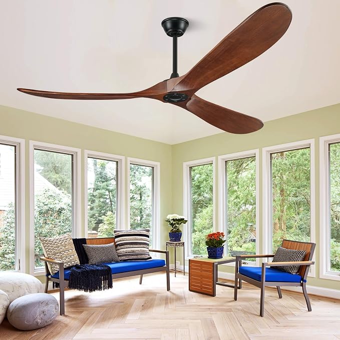 72" Ceiling Fans Without Lights, 72 inch Ceiling Fan No Light, High CFM Quiet 3 Blade Wood Walnut Ceiling Fan, Large Modern