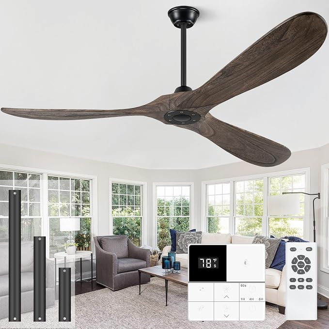 72" Ceiling Fans Without Lights, Wood Ceiling Fan no Light with Remote, Large Outdoor Ceiling Fan for Patio, Porch, Bedroom