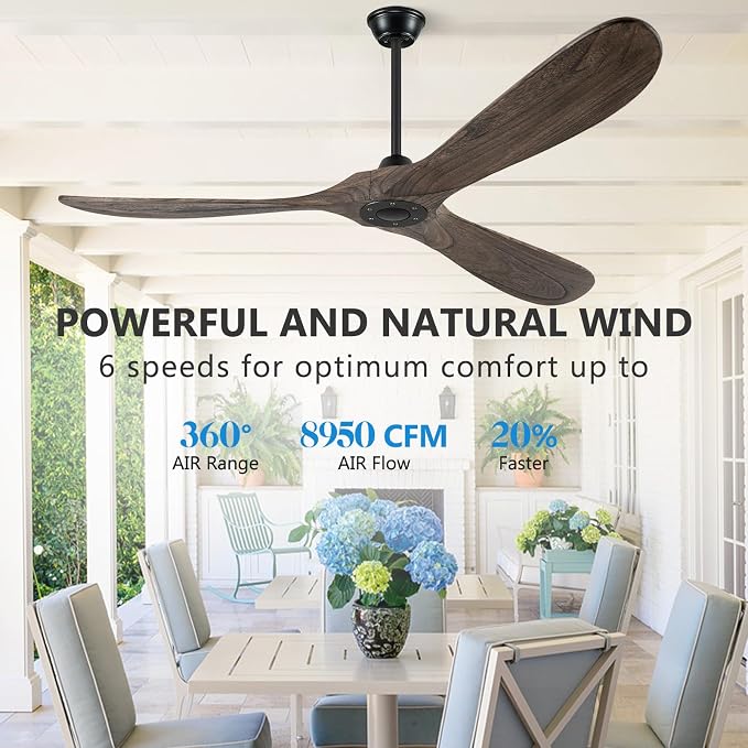 72" Ceiling Fans Without Lights, Wood Ceiling Fan no Light with Remote, Large Outdoor Ceiling Fan for Patio, Porch, Bedroom