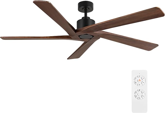 72" DC Ceiling Fan No Light with 3 Downrods, 5 Carved Solid Wood Blades, 6-Speed Reversible DC Motor, Large Ceiling Fan