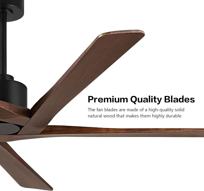 72" DC Ceiling Fan No Light with 3 Downrods, 5 Carved Solid Wood Blades, 6-Speed Reversible DC Motor, Large Ceiling Fan