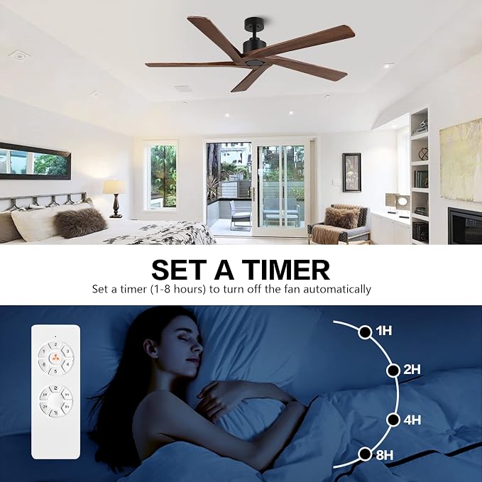 72" DC Ceiling Fan No Light with 3 Downrods, 5 Carved Solid Wood Blades, 6-Speed Reversible DC Motor, Large Ceiling Fan