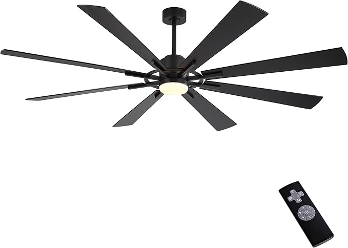 72" DC Ceiling Fan with Lights and 3 Downrods, Matte Black, 8 Plywood Blades, 6-Speed Reversible DC Motor, Large for Kitchen