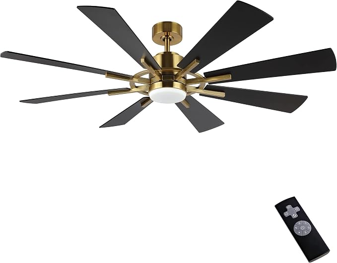 72" DC Ceiling Fan with Lights and Remote, Gold and Black Ceiling Fan w/ 3 Downrods, 8 Plywood Blades, 6-Speed Reversible DC