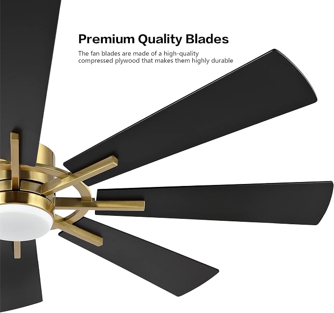 72" DC Ceiling Fan with Lights and Remote, Gold and Black Ceiling Fan w/ 3 Downrods, 8 Plywood Blades, 6-Speed Reversible DC