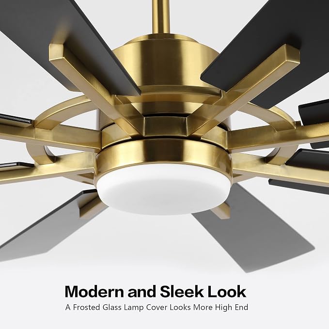 72" DC Ceiling Fan with Lights and Remote, Gold and Black Ceiling Fan w/ 3 Downrods, 8 Plywood Blades, 6-Speed Reversible DC