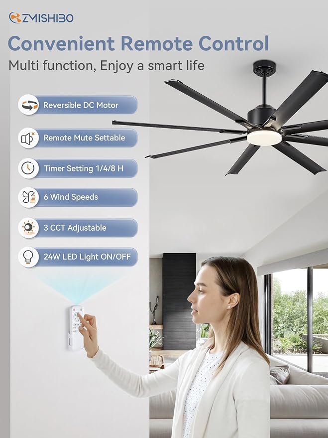 72 inch Aluminium Blade Ceiling Fans with Lights and Remote, Outdoor Ceiling Fans for Patio Living Room with Quiet DC Motor