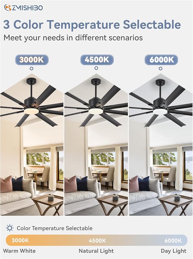 72 inch Aluminium Blade Ceiling Fans with Lights and Remote, Outdoor Ceiling Fans for Patio Living Room with Quiet DC Motor