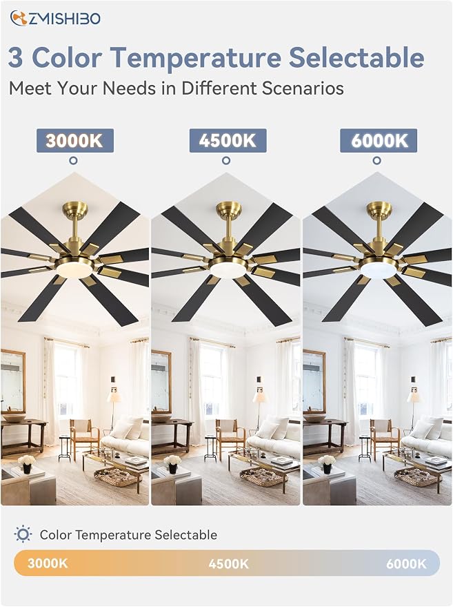 72 inch Black and Gold Ceiling Fans with Lights and Remote, Indoor/Outdoor Ceiling Fan for Patio Living Room, 6 Speed