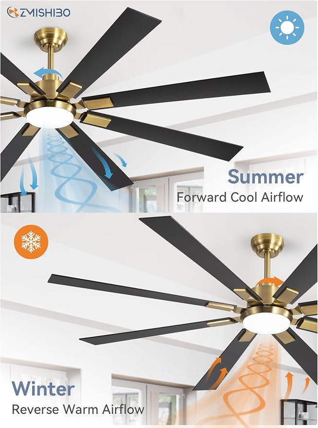 72 inch Black and Gold Ceiling Fans with Lights and Remote, Indoor/Outdoor Ceiling Fan for Patio Living Room, 6 Speed