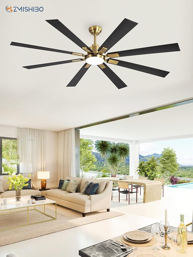 72 inch Black and Gold Ceiling Fans with Lights and Remote, Indoor/Outdoor Ceiling Fan for Patio Living Room, 6 Speed