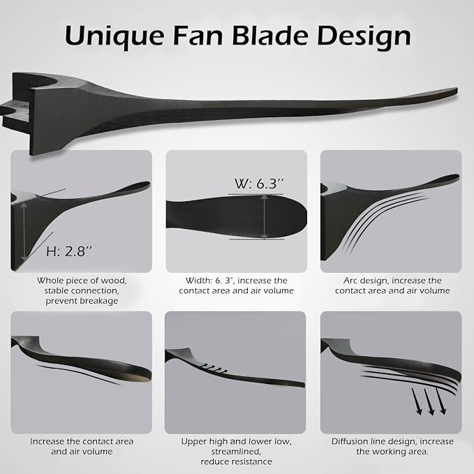 72 Inch Black Ceiling Fan No Light,Wood Outdoor Ceiling Fans for Patios Living Room Gazebo Mid Century Modern Exterior Extra