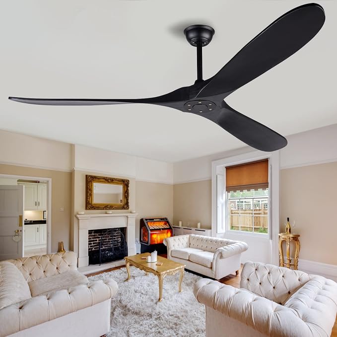 72 Inch Black Ceiling Fan No Light,Wood Outdoor Ceiling Fans for Patios Living Room Gazebo Mid Century Modern Exterior Extra