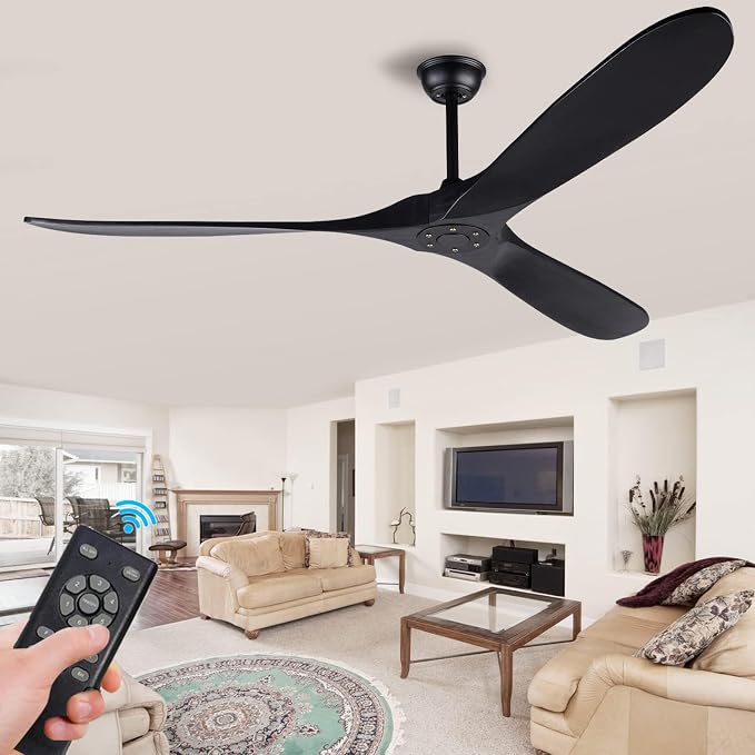 72 Inch Black Ceiling Fan No Light,Wood Outdoor Ceiling Fans for Patios Living Room Gazebo Mid Century Modern Exterior Extra