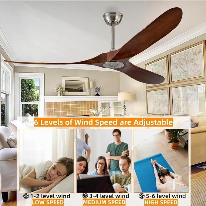 72 Inch Ceiling Fan No Light, Outdoor Patio Wooden Ceiling Fan Without Light,with Remote Control,Quiet Reversible