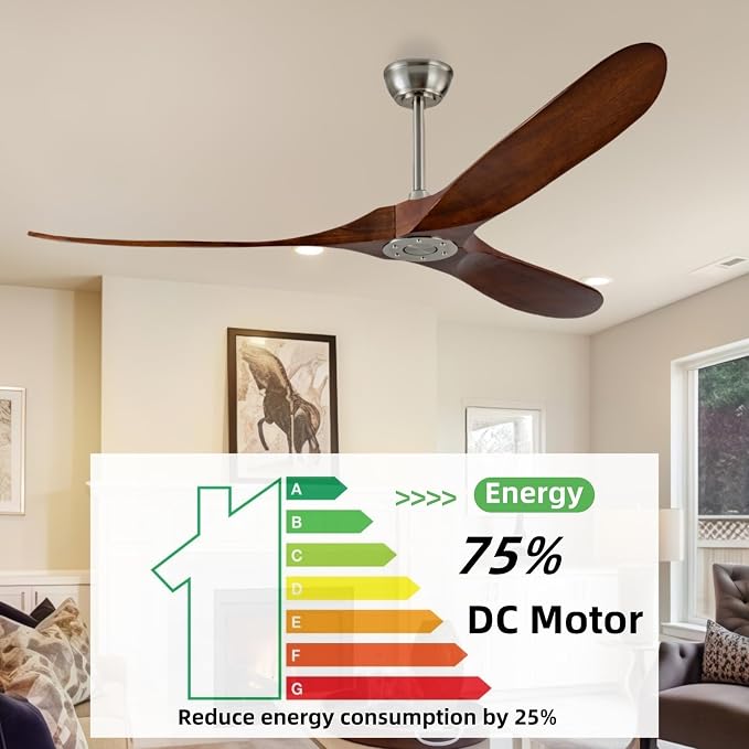 72 Inch Ceiling Fan No Light, Outdoor Patio Wooden Ceiling Fan Without Light,with Remote Control,Quiet Reversible